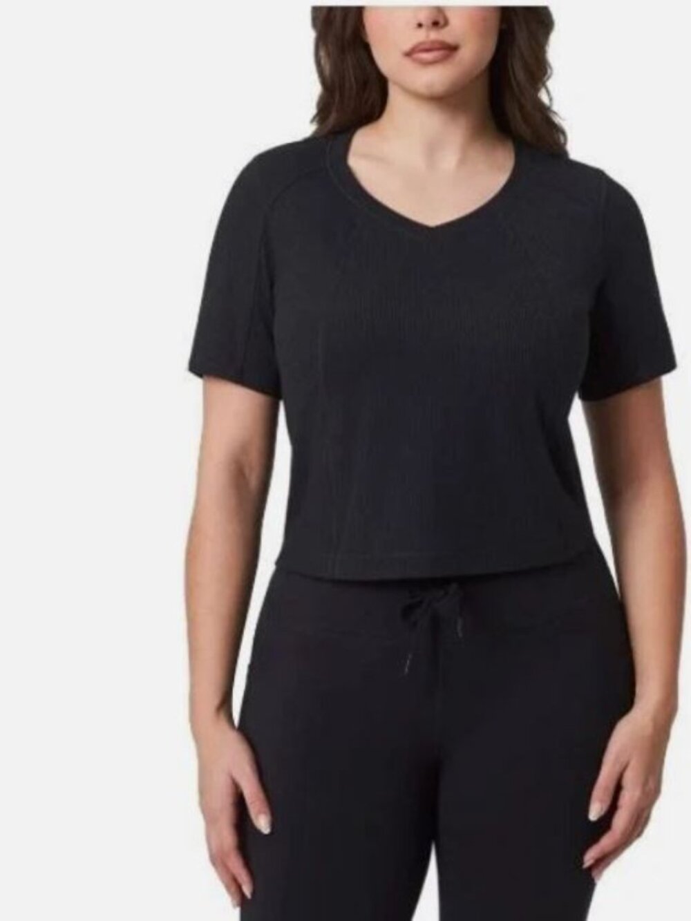 NWT Mondetta Women’s Black Ribbed V-Neck Short Sleeve Top Size Small